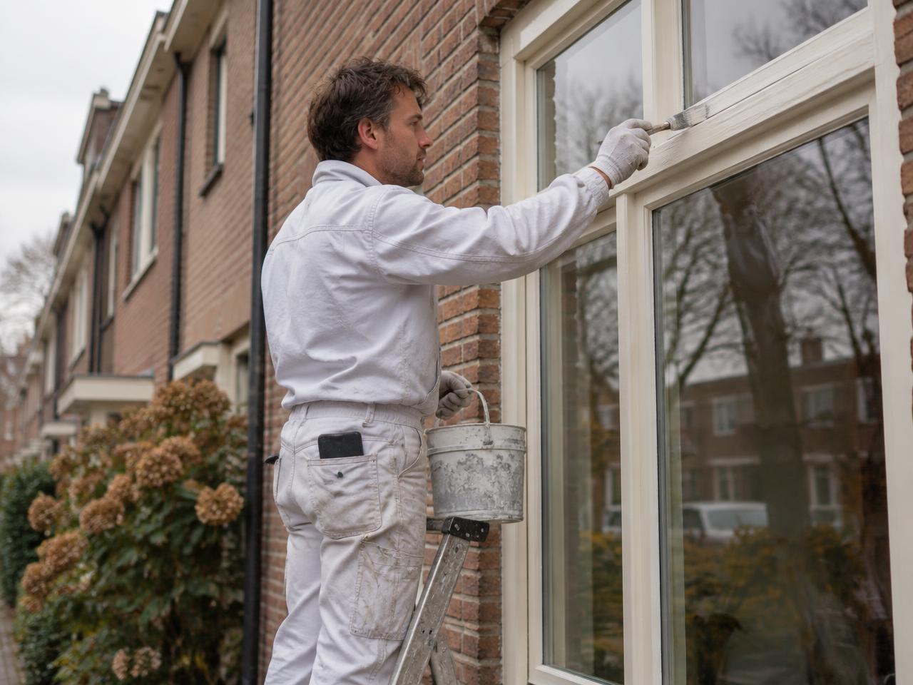Schilder aan het werk bij een kozijn